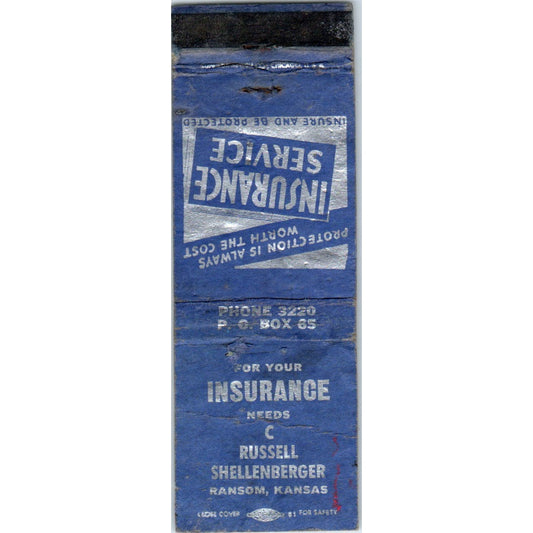 C Russell Shellenberger Insurance Ransom KS Advertising Matchbook Cover MM9-9