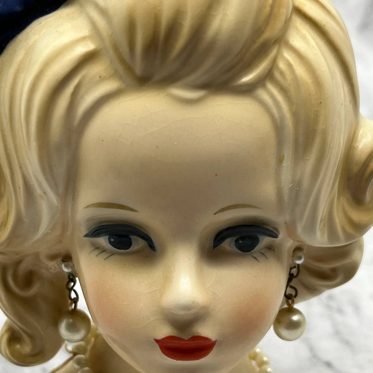 Napco Lady Head Planter Vase 8493 Japan 1960s Pearls Blonde 5-1/2” TJ3