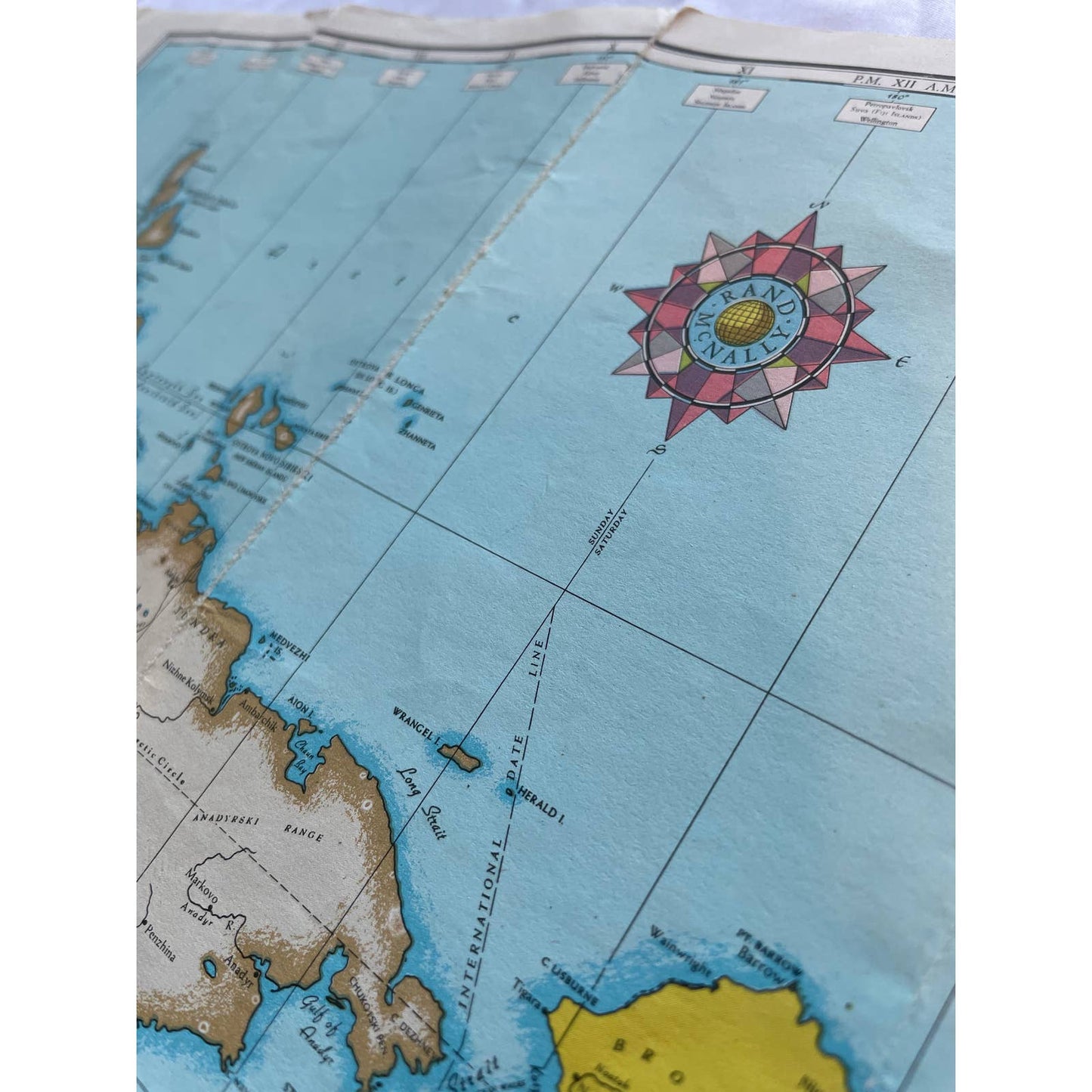 Rand McNally Map of World Rexall Drug Clough & Son Milledgeville IL 36x19 FL3