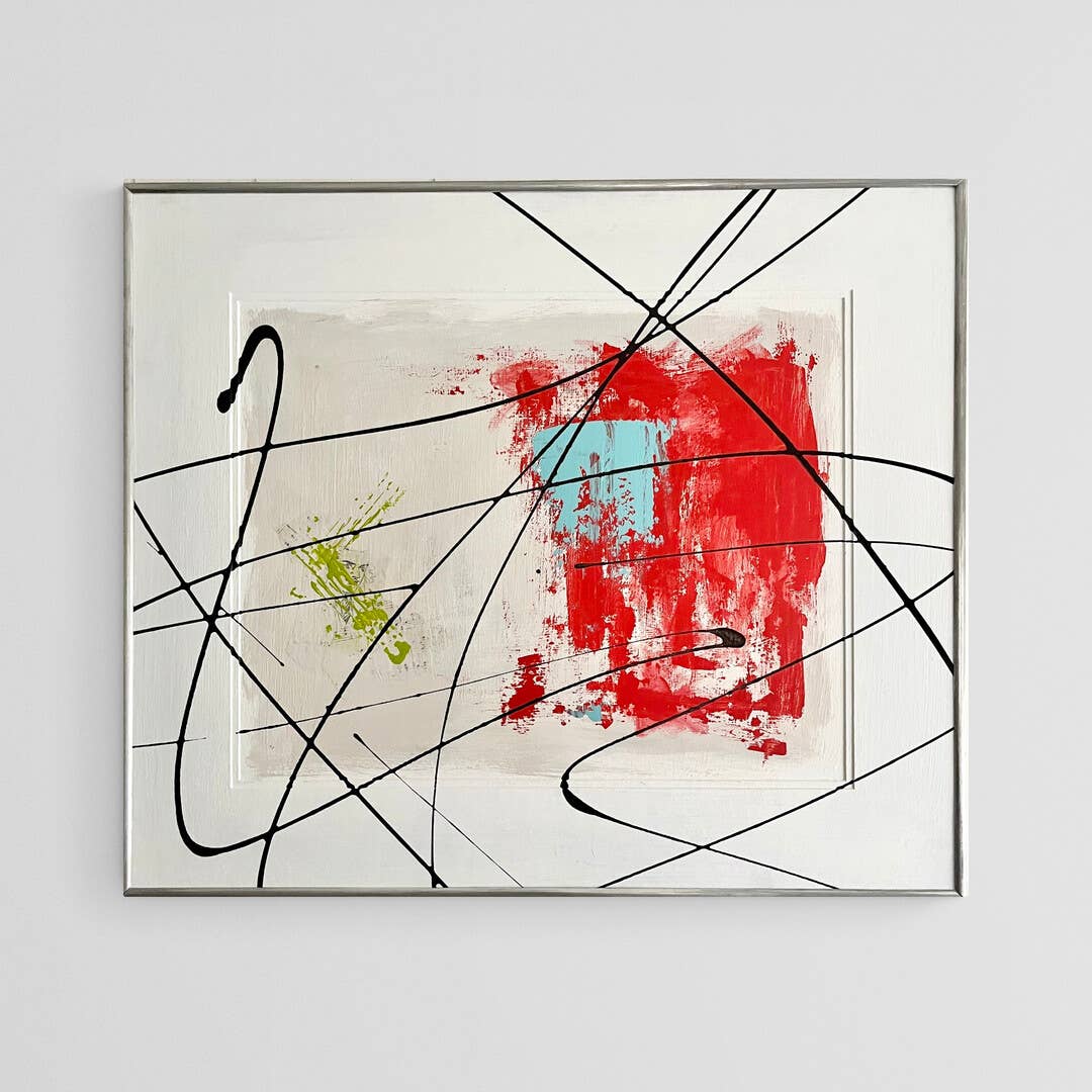 Original Framed Mixed Media Abstract Art Painting 23x27" The Smoking Man w/ COA