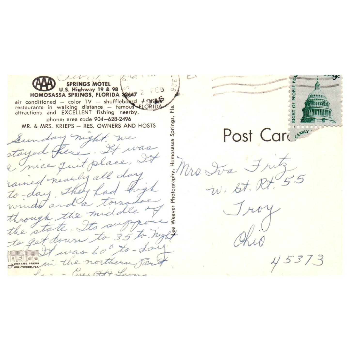 Vintage Postcard - Springs Motel Homosassa Springs FL 1976 TJ6-1