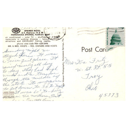 Vintage Postcard - Springs Motel Homosassa Springs FL 1976 TJ6-1