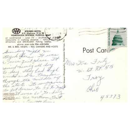 Vintage Postcard - Springs Motel Homosassa Springs FL 1976 P4-6