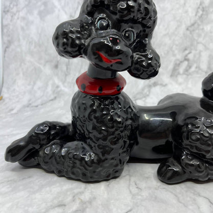 Vintage MCM Gloss Black Poodle Atlantic Mold Porcelain Figurine 7x11" TJ1