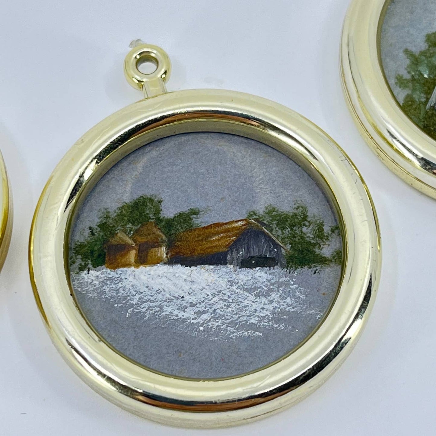 VTG Miniature Winter Farmhouse Painting Set of 3 SD2