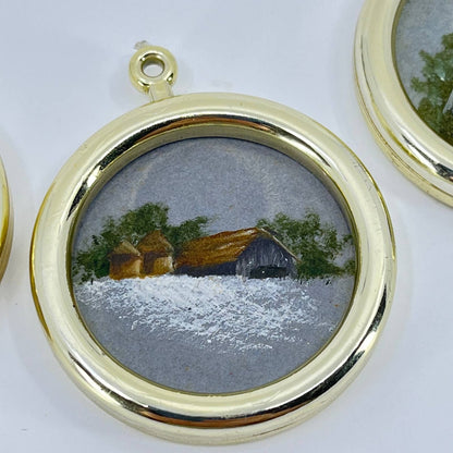 VTG Miniature Winter Farmhouse Painting Set of 3 SD2
