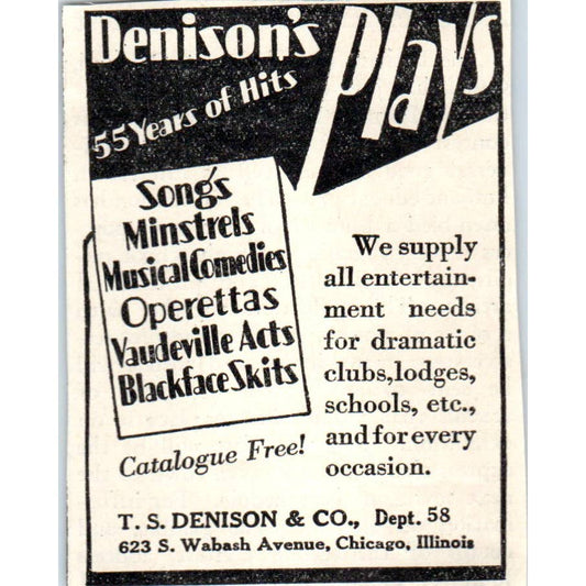 1931 Denison's Plays Catalog TS Denison & Co Chicago Advertisement ~2.5x3 SE6-1