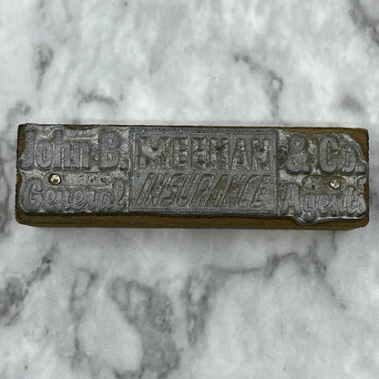Vintage Printing Letterpress Printers Block Plate John B. Meehan & Co. TJ510