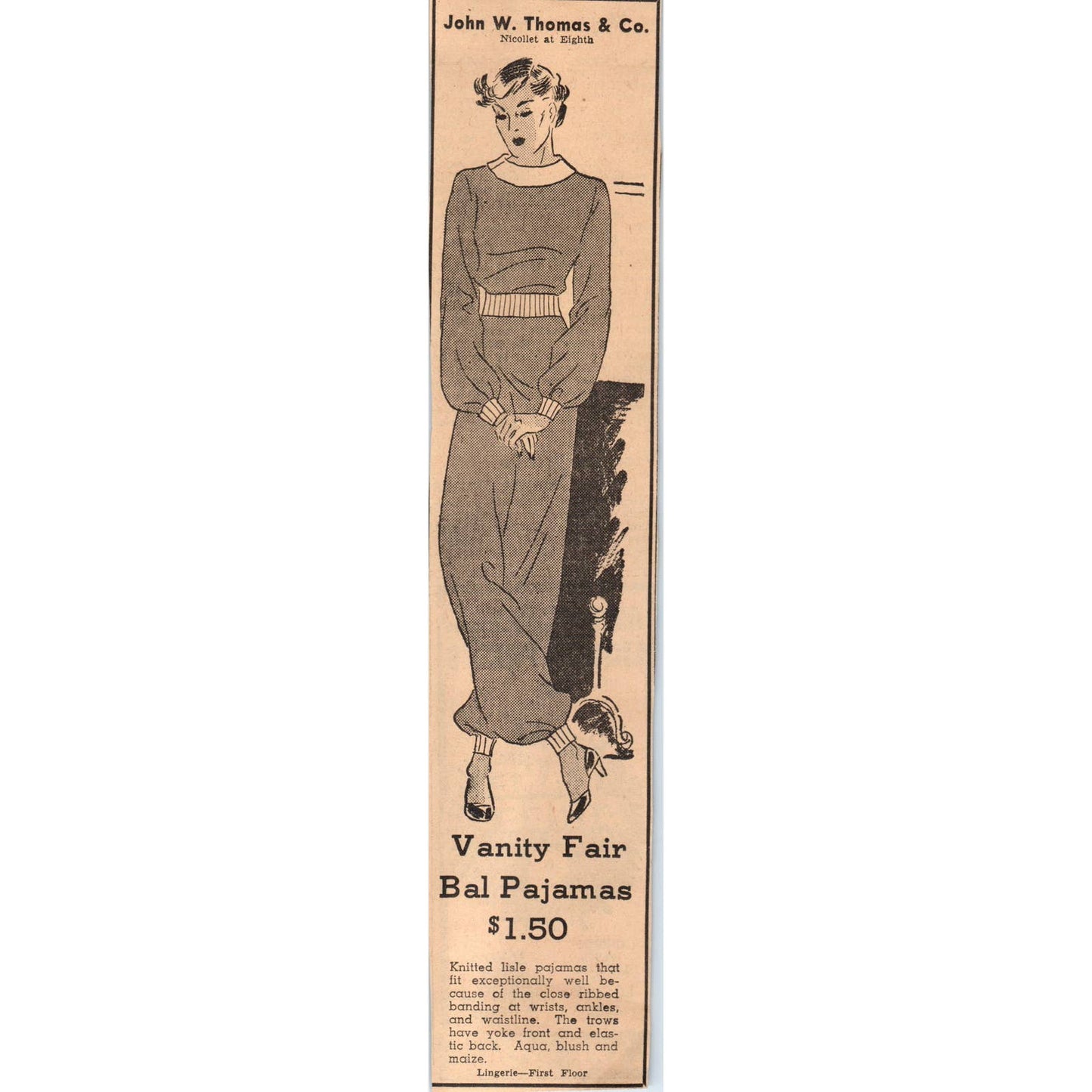 1935 Minneapolis Journal Newspaper Ad John W. Thomas & Co. Bal Pajamas FL5-4