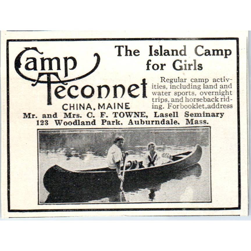 Camp Teconnet for Girls China Maine C.F. Towne - 1921 Original Ad TJ7-S8