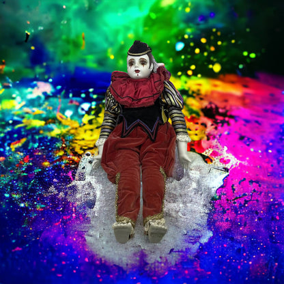 Madame Verte Large Musical Clown Pierrot Harlequin Doll Porcelain Sankyo 1981