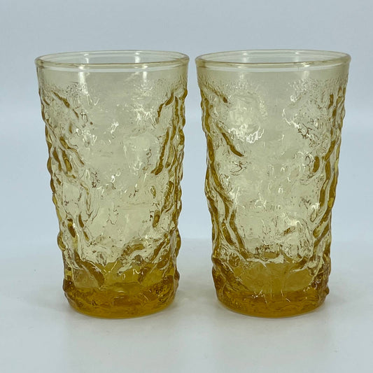 1970s Anchor Hocking Lido Milano Honey Gold Crinkle Juice Glass 4” SET OF 2 TB5