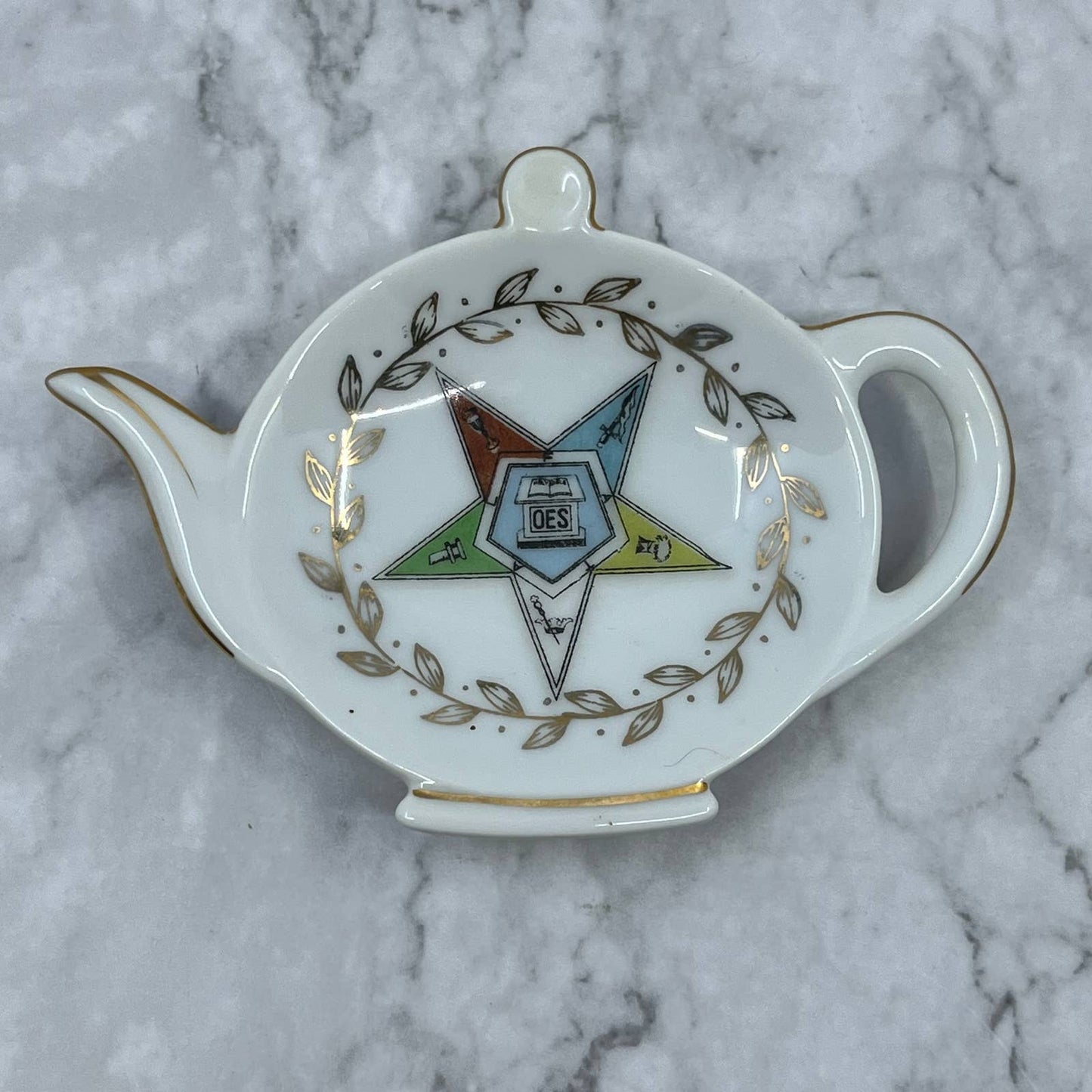 Vintage Porcelain Tea Bag Holder Masonic OES Order of the Eastern Star TD6
