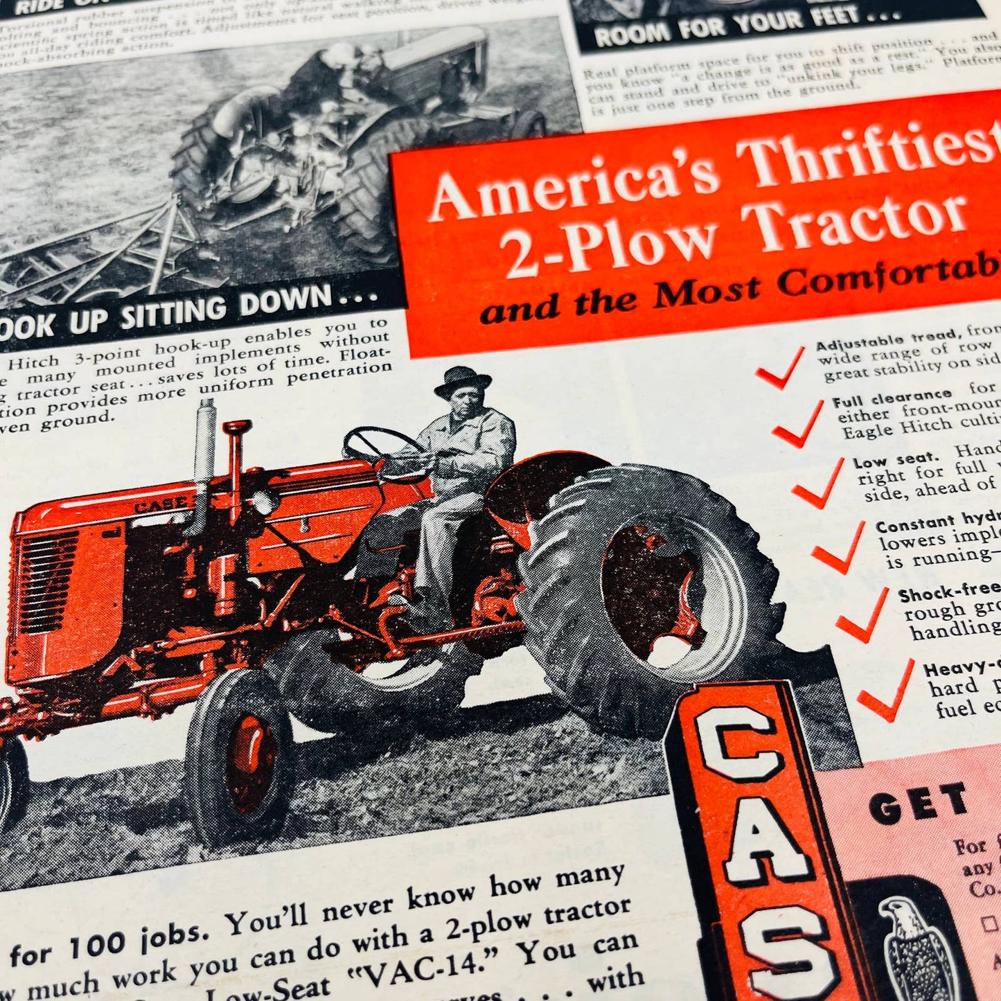 Vintage Advertisement CASE America’s Thriftiest 2-Plow Tractor Red AA1