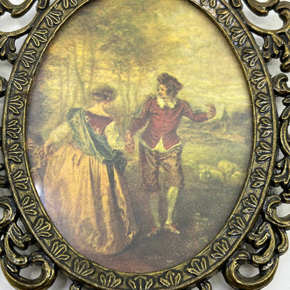 Vtg Baroque Victorian Brass Man & Woman Picture Frame Ornate Italy 5” TF5