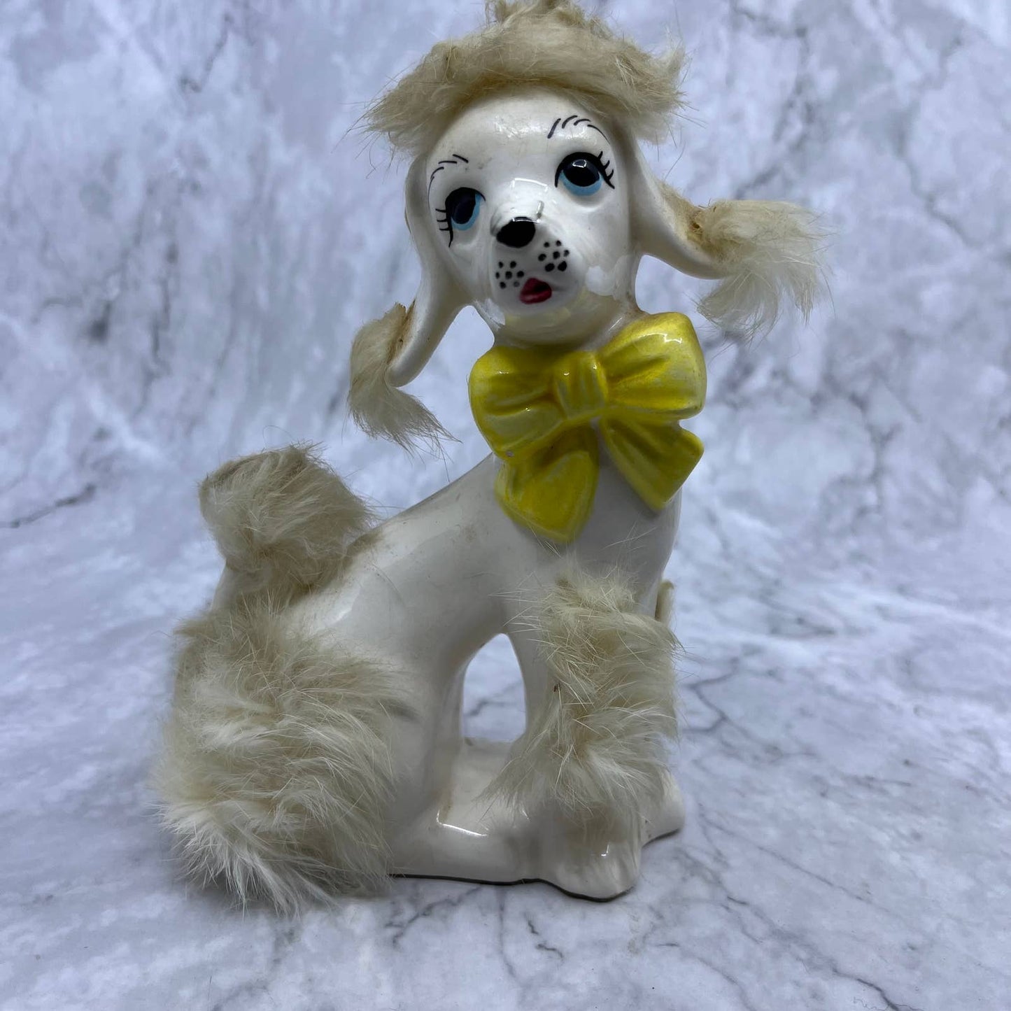 1950s MCM White Poodle Dog Figurine - Blue Eyes and Fur, Japan 4x6 TJ1