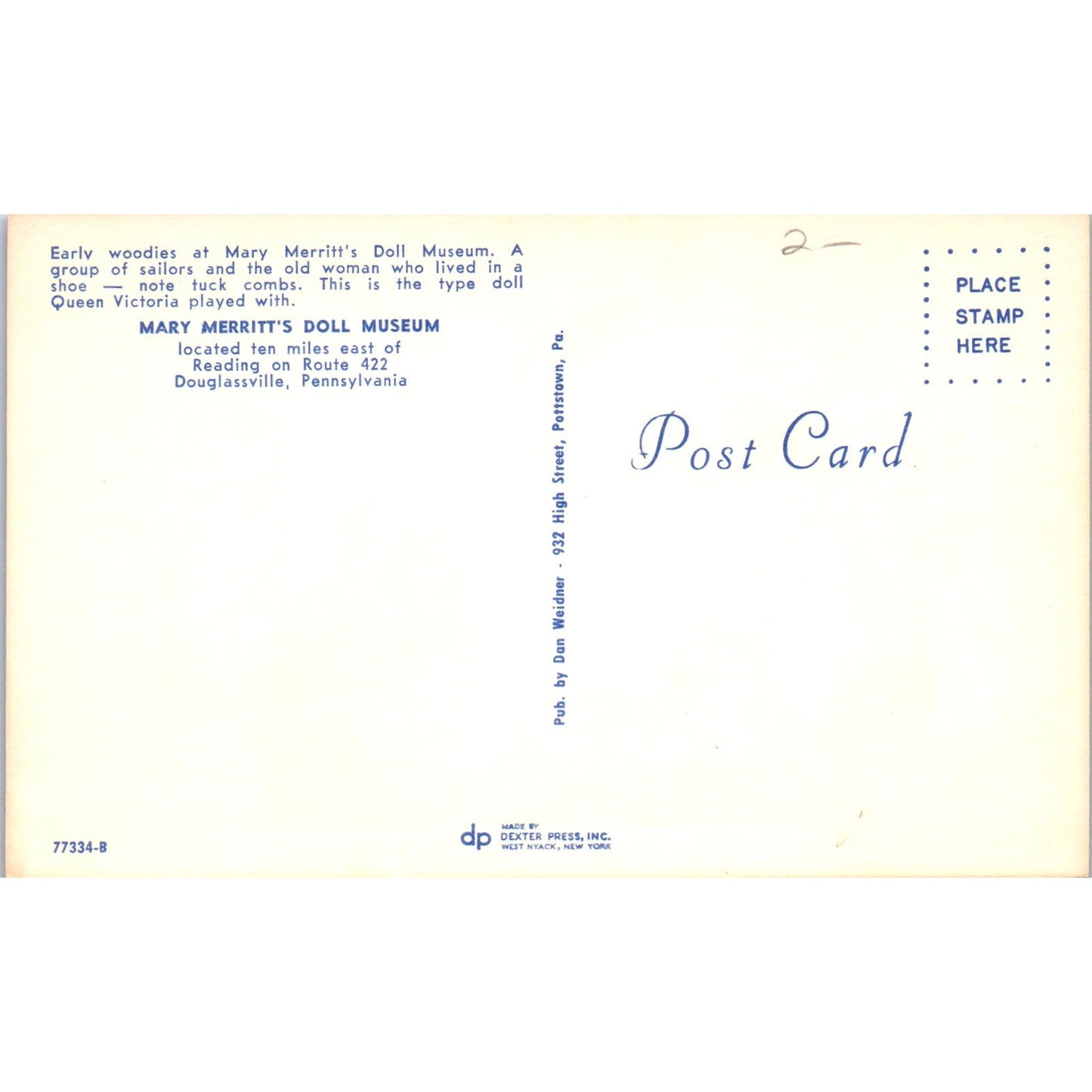 Early Woodies at Mary Merritt's Doll Museum Douglasville Original Postcard PB6