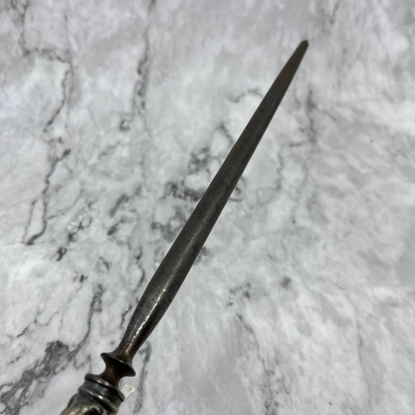 Antique Lee’s 13” Stag Antler Handle Sterling Honing Rod Sharpener TK2