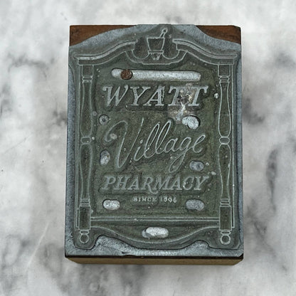 Vintage Printing Letterpress Printers Block Plate Wyatt Village Pharmacy TJ54