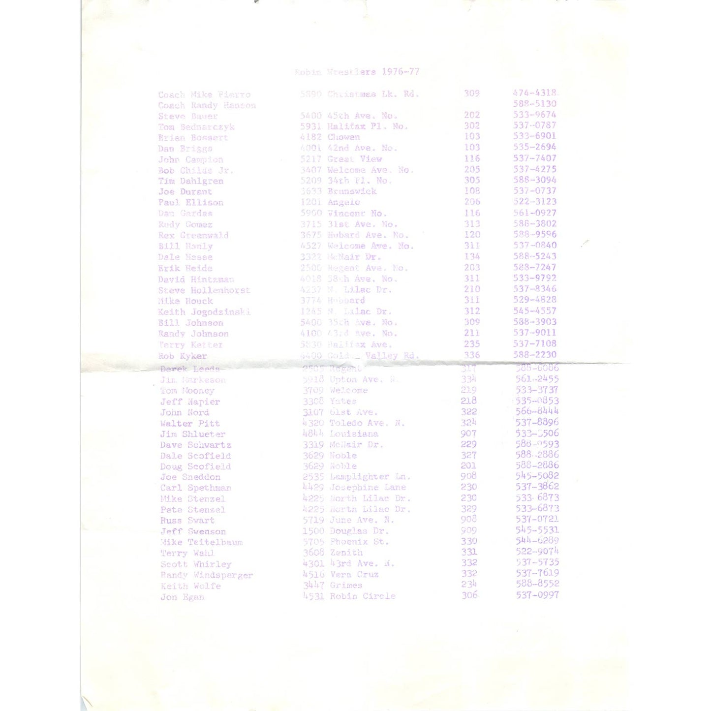 1976-77 Robbinsdale High School Wrestling Booster Club Leaflet Hib Hill AD4