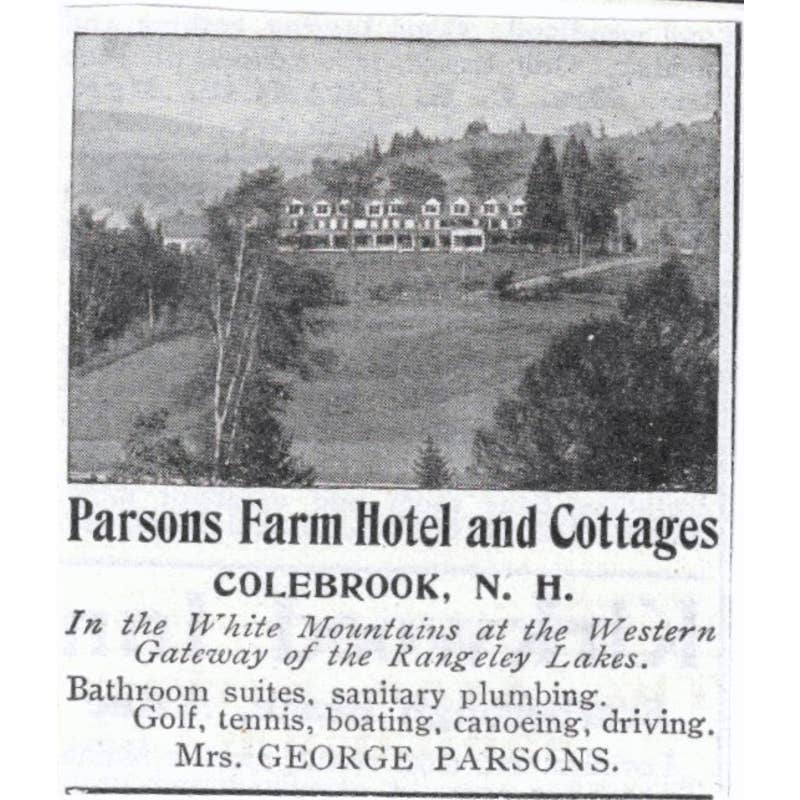 Mrs. George Parsons Farm Hotel and Cottages Colebrook NH 1903 Original Ad TJ7-S9