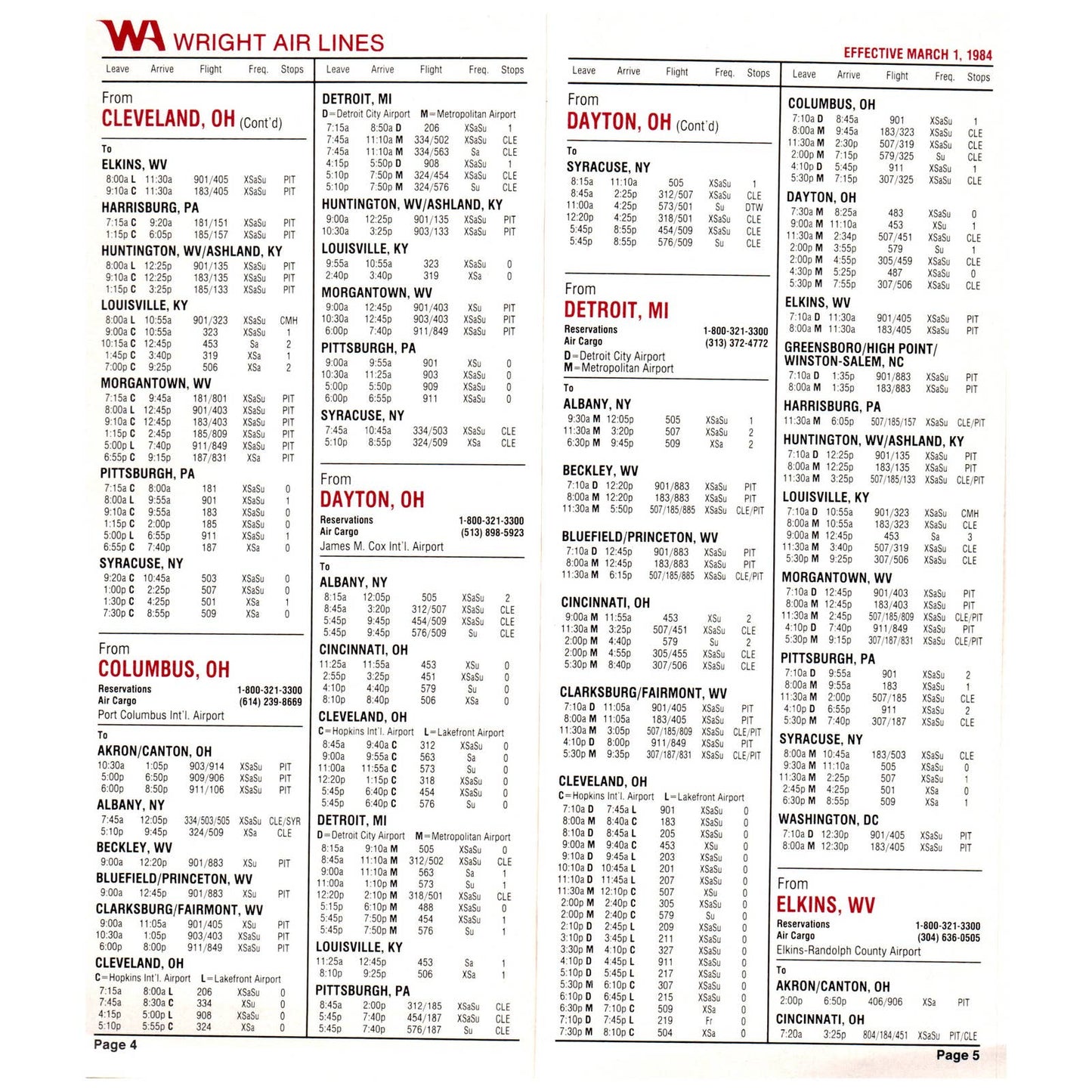 1984 Wright Airlines System Timetable Travel Brochure SE4