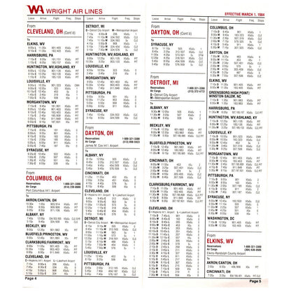 1984 Wright Airlines System Timetable Travel Brochure SE4