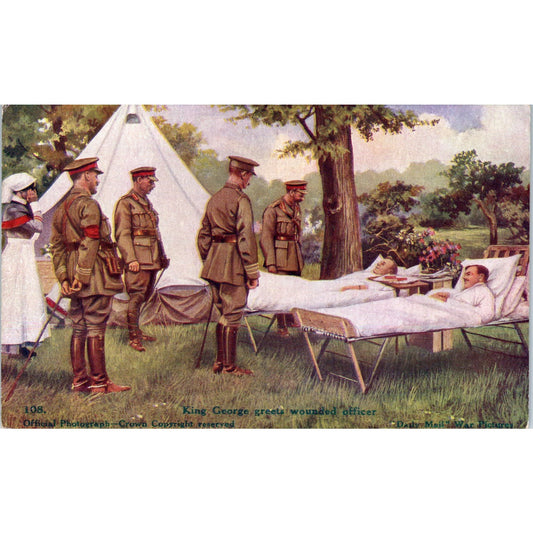 WWI King George Greets Wounded Officer British Front - Original Postcard P3-4