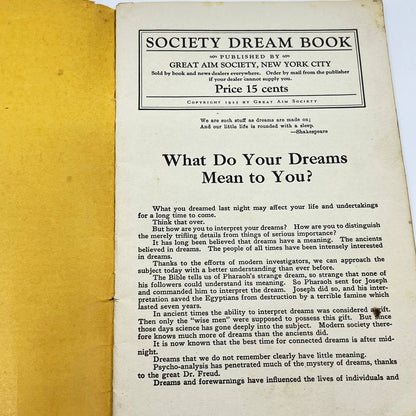 1925 Society Dream Book Great Aim Society New York Dream Interpretation TF7