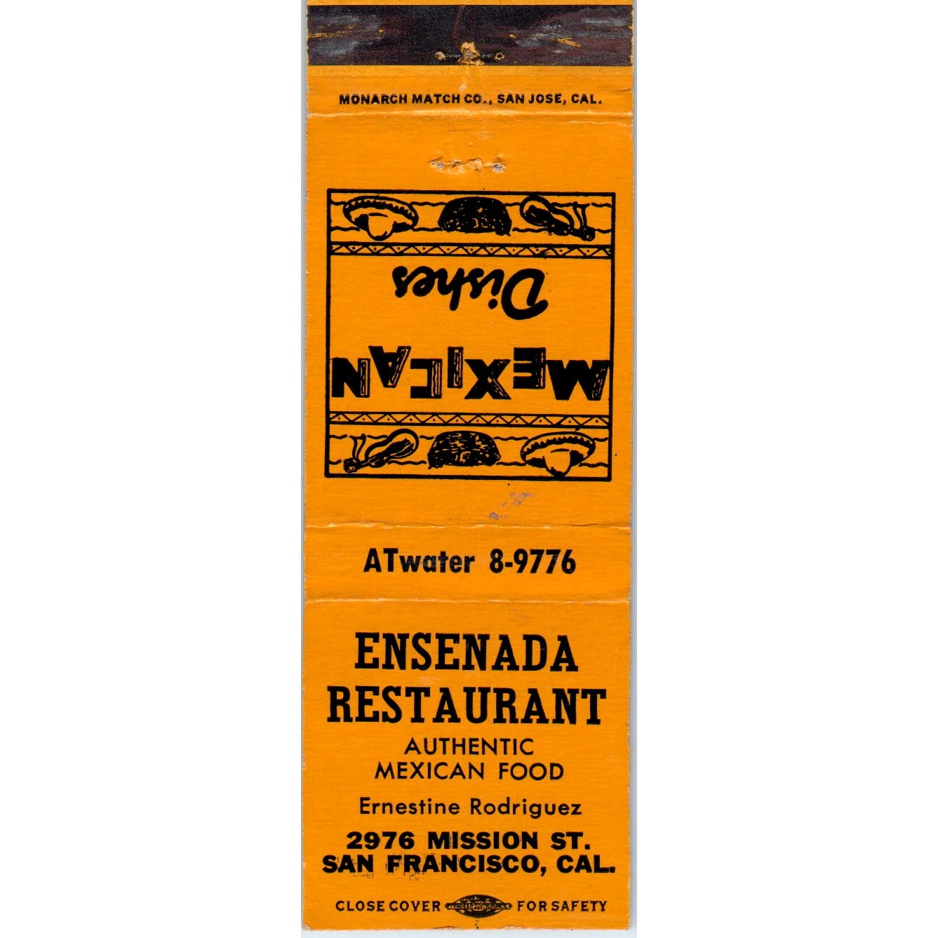 Ensenada Restaurant San Francisco CA Advertising Matchbook Cover MM9-2