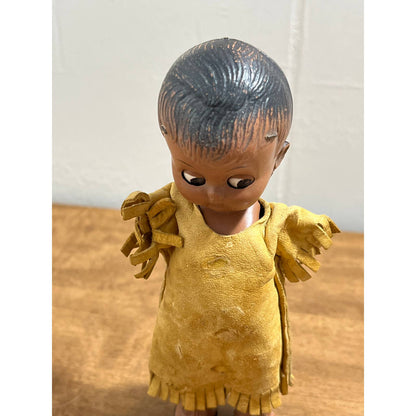 Vintage 1950s Native American Indian Celluloid Doll Baby leather Tunic 6” TG8