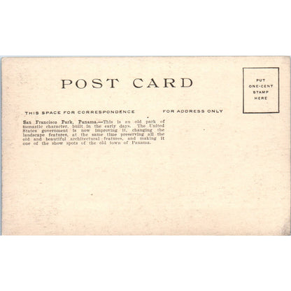 San Francisco Park Panama c1910 Original Postcard TK1-27