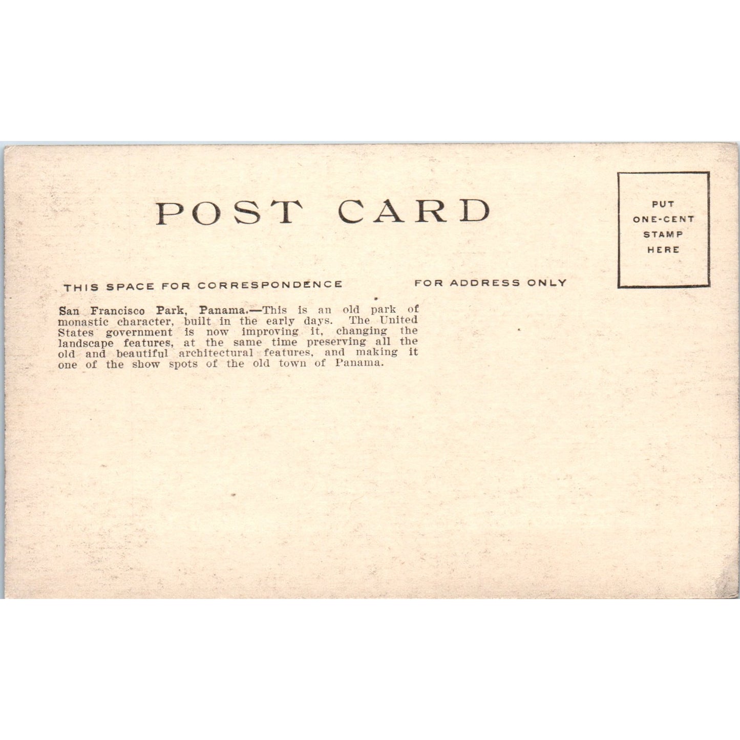 San Francisco Park Panama c1910 Original Postcard P1-12