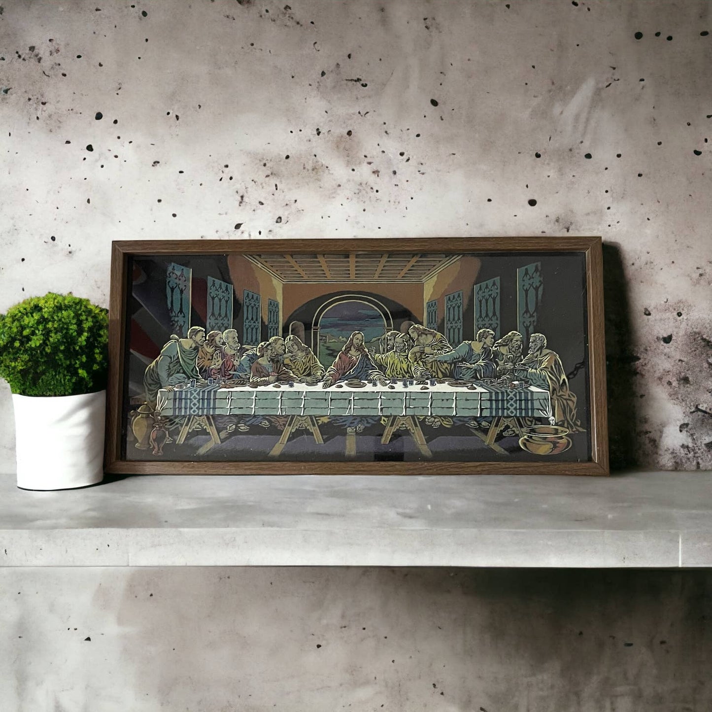 Vintage DiVinci Last Supper Painting Framed 13x27”