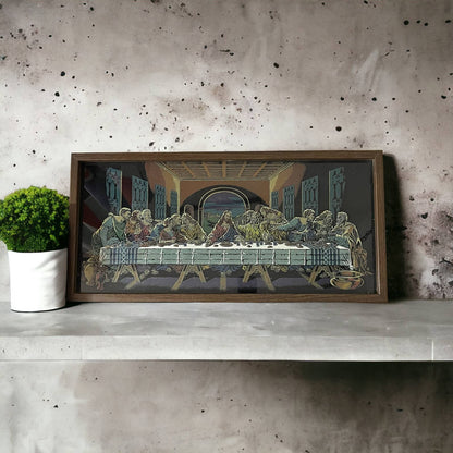 Vintage DiVinci Last Supper Painting Framed 13x27”