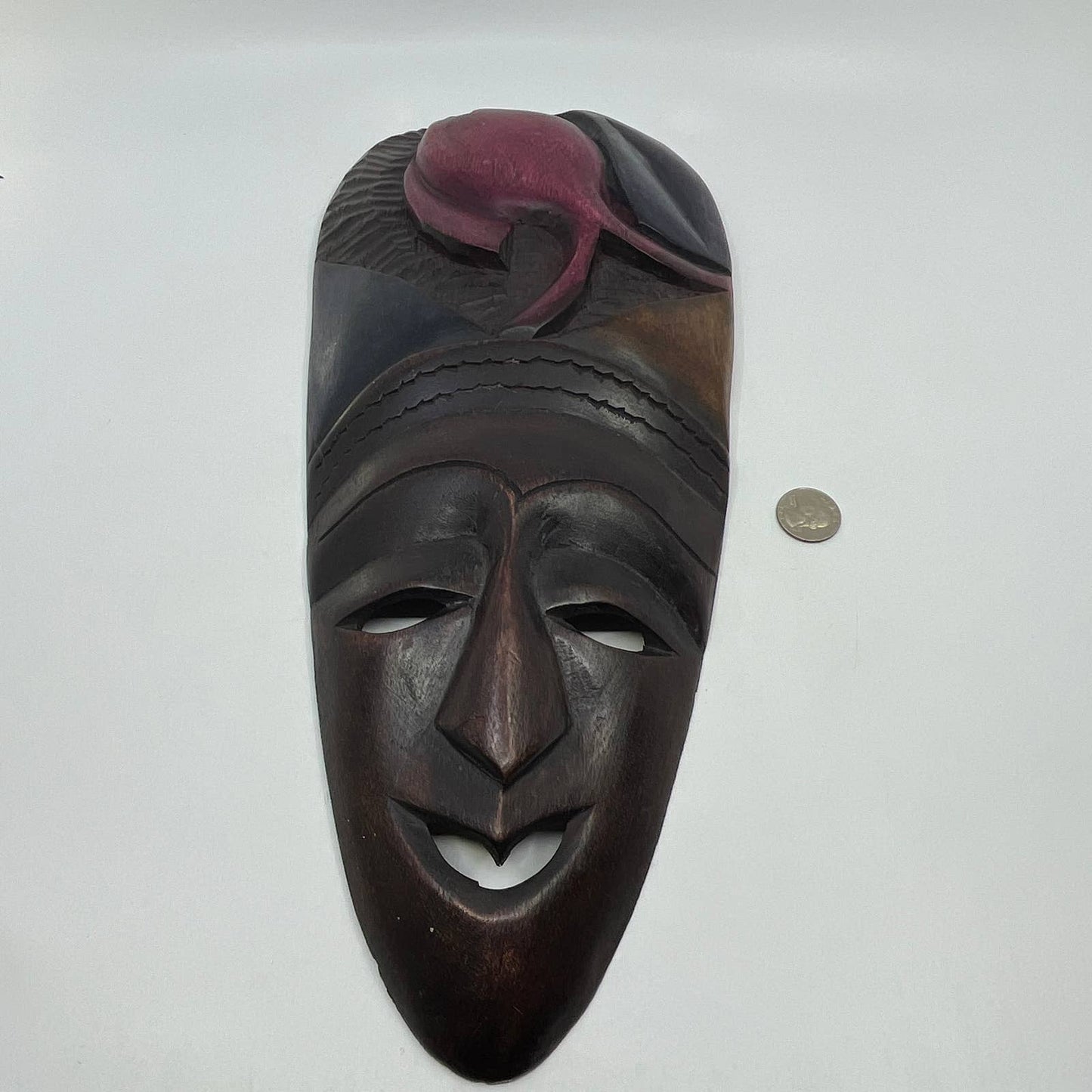 Vintage Tall African Tribal Art Hand Carved Wooden Mask Kenya 17"