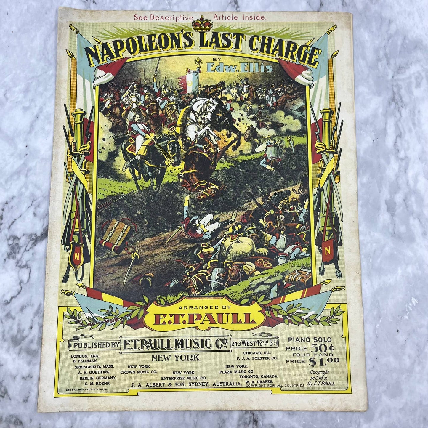 Napoleon's Last Charge 1910 Sheet Music by Edw. Ellis and E.T. Paull TJ4