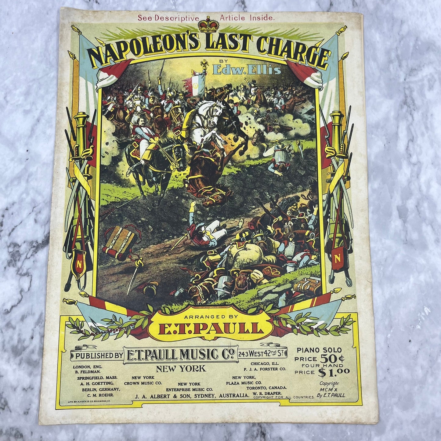 Napoleon's Last Charge 1910 Sheet Music by Edw. Ellis and E.T. Paull V41-3