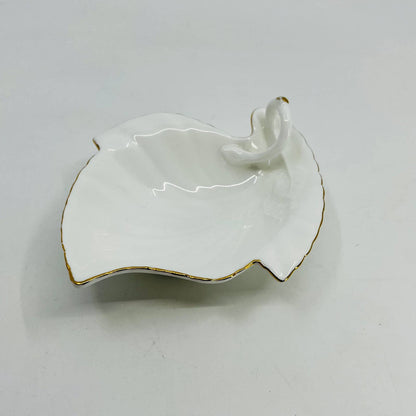 Vintage Porcelain Gold Painted Edge Leaf Shape Trinket Dish 4” TD8