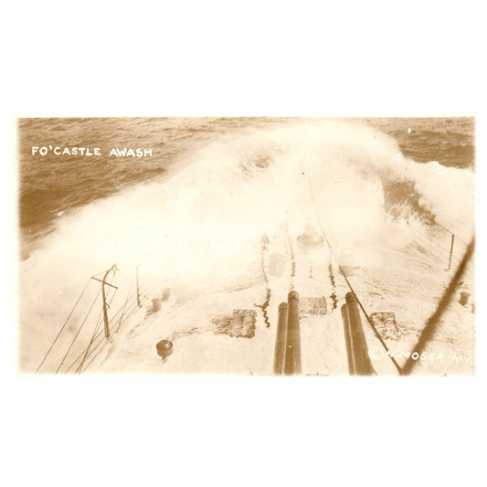 WWI Battleship Scene - Fo'castle Awash - Original Postcard RPPC TJ8-4