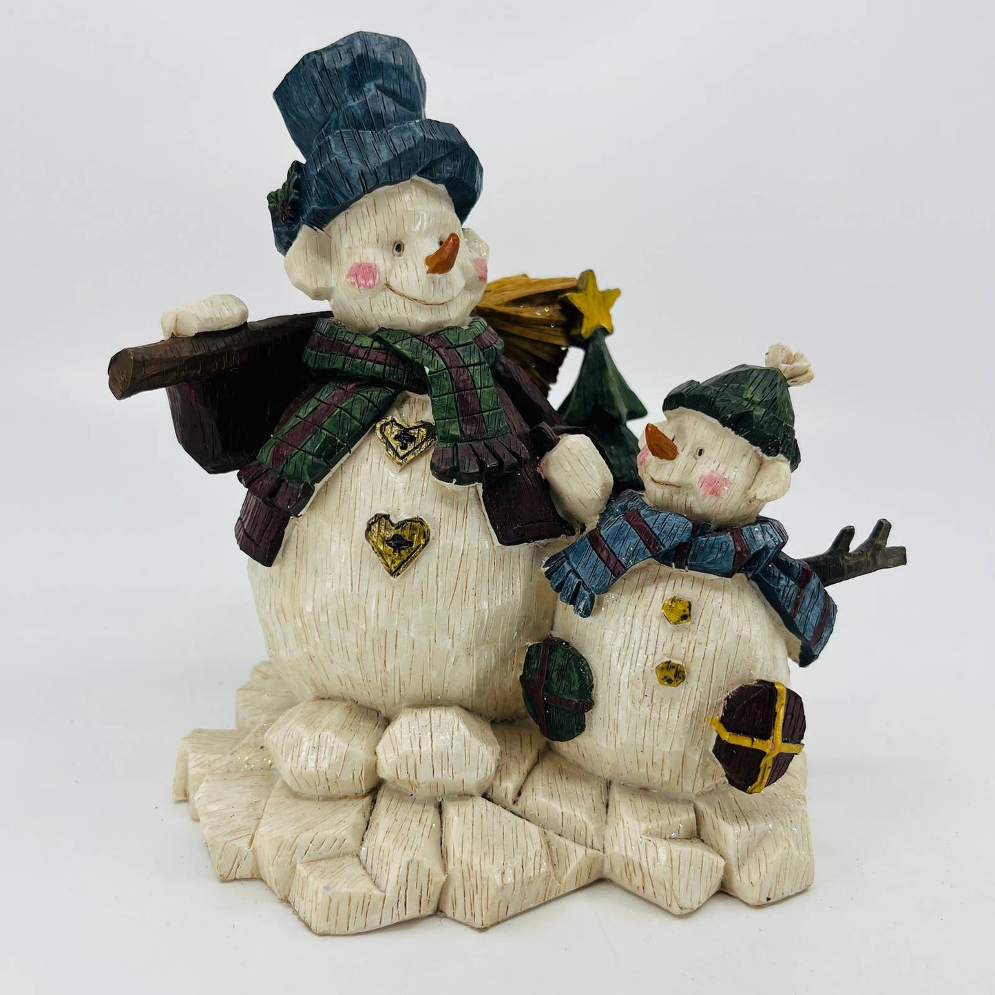 Vintage Merry Snowman Father & Son W Christmas Tree Resin Figurine 6x6” TB9