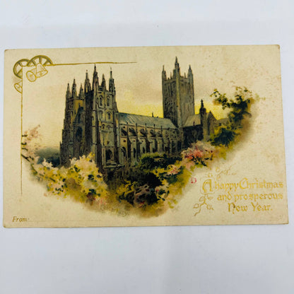 1910s Christmas Post Card Canterbury Castle Lithograph Gilt PA4