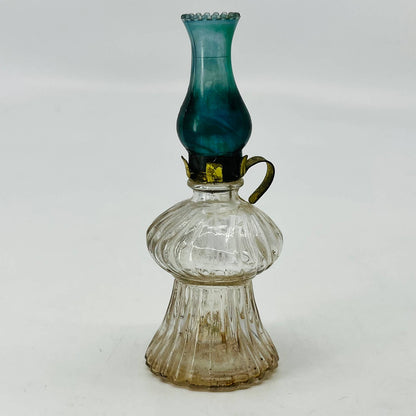 1950s Miniature Oil Lamp Perfume Bottle Lamplight Novell Blue Celluloid Top SA6