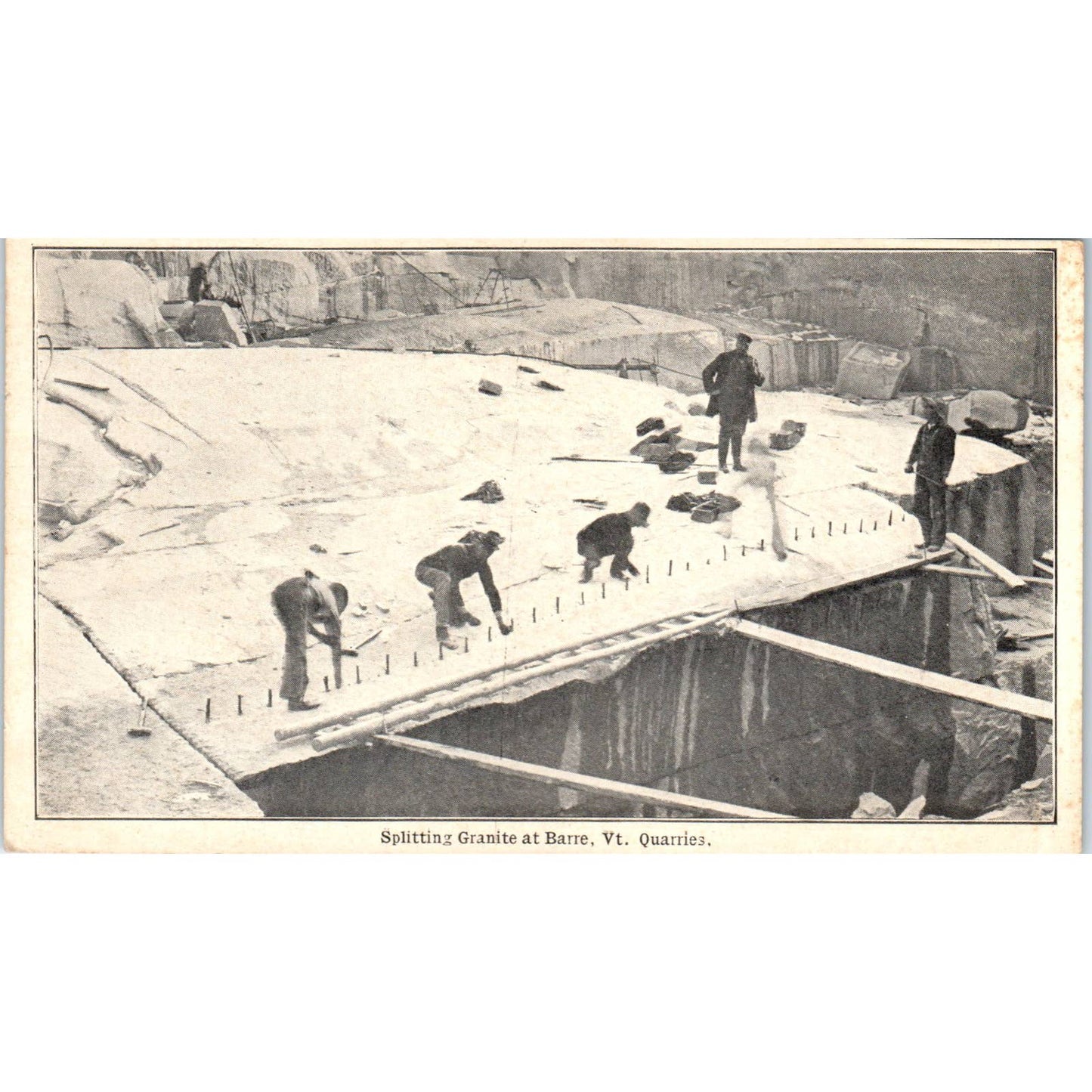 Splitting Granite at Barre Vermont Quarries - Original RPPC Postcard TJ7-RP3