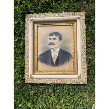 Antique c. 1890 WI Portrait of Man with Mustache in Ornate Frame