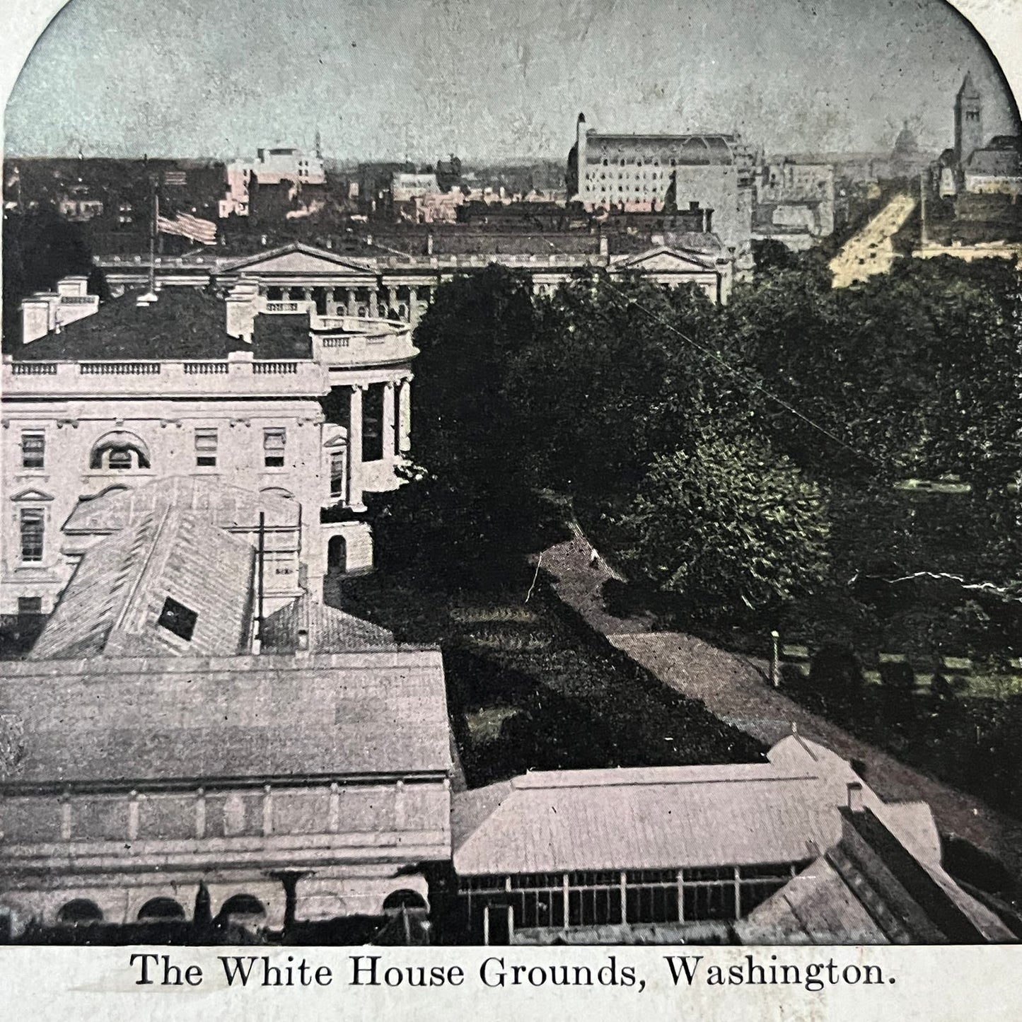 The White House Grounds, Washington Color Antique Stereoview Card TJ9-V2