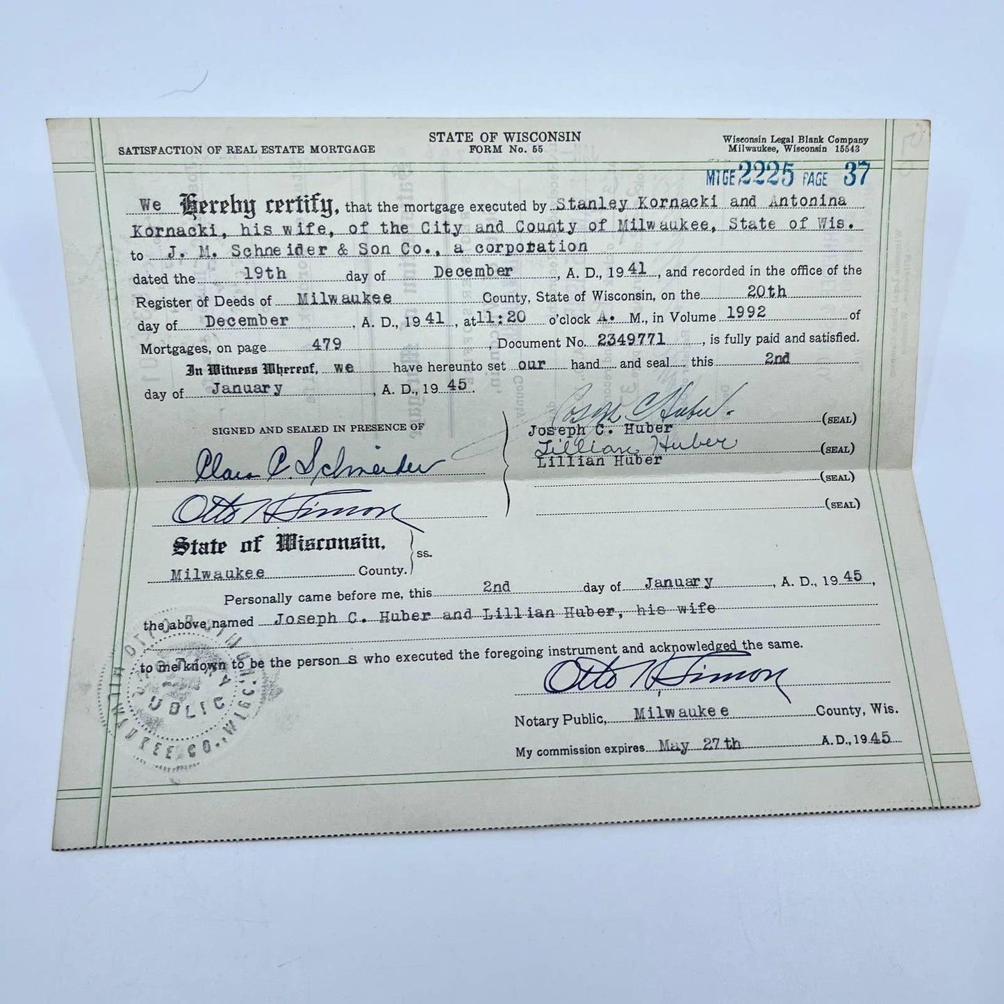 1940s Purchase Agreement Warranty Deed Satisfaction of Mortgage Milwaukee WI AA7