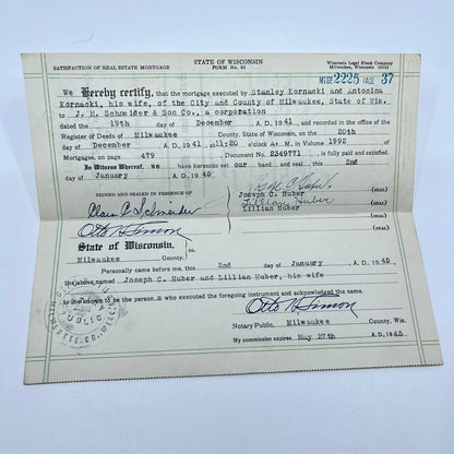 1940s Purchase Agreement Warranty Deed Satisfaction of Mortgage Milwaukee WI AA7