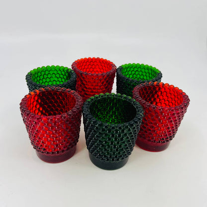 SET OF 6 Red & Green Christmas Holiday Hobnail Glass Votive Candle Holder TD3-2