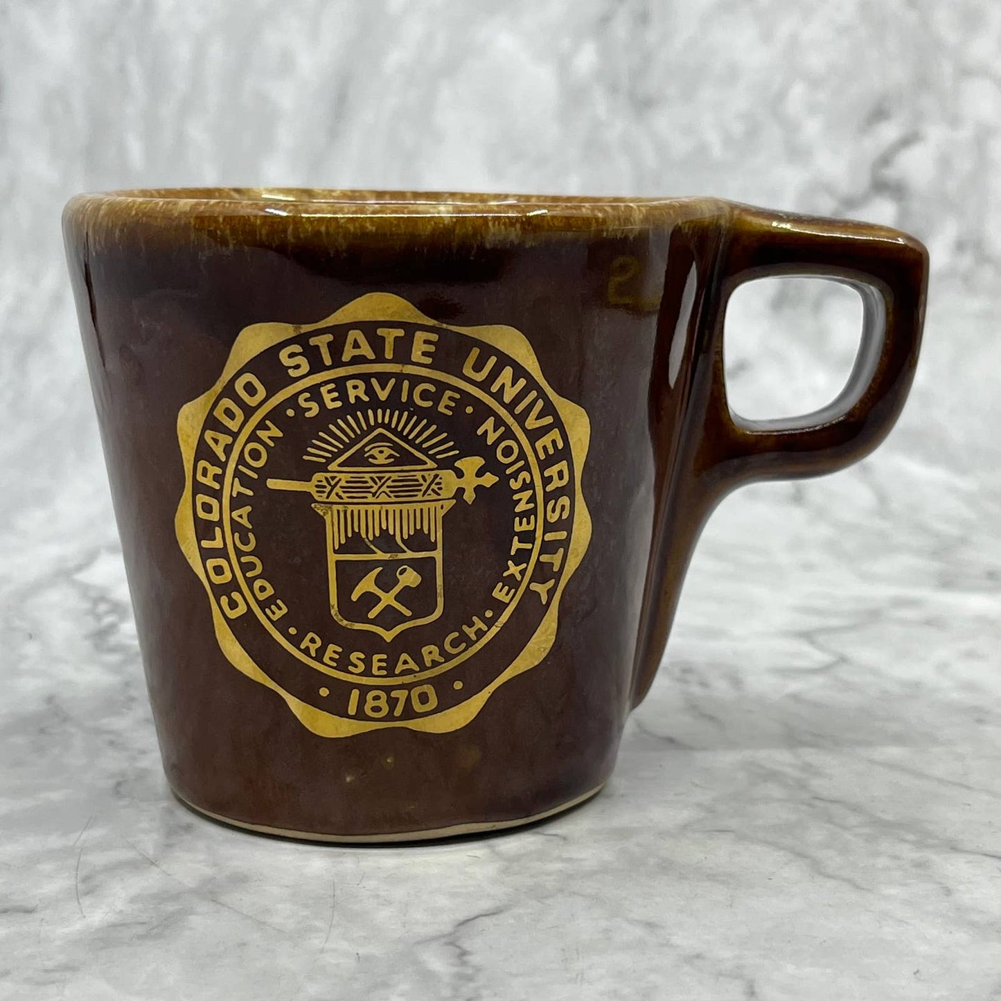 Vtg Hull USA Colorado State University Coffee Mug Brown Salt Drip Pottery TB6
